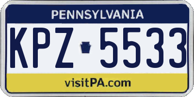 PA license plate KPZ5533