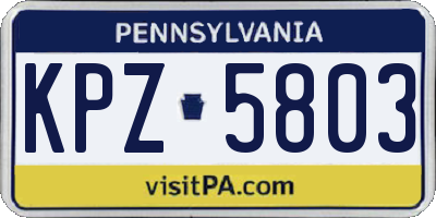 PA license plate KPZ5803