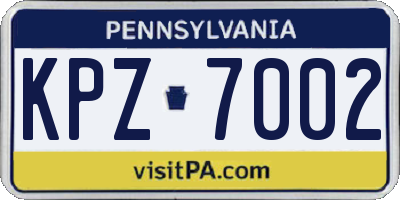 PA license plate KPZ7002