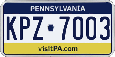 PA license plate KPZ7003