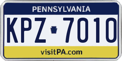 PA license plate KPZ7010