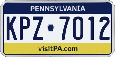 PA license plate KPZ7012