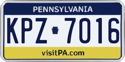 PA license plate KPZ7016