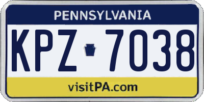 PA license plate KPZ7038