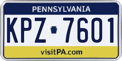 PA license plate KPZ7601