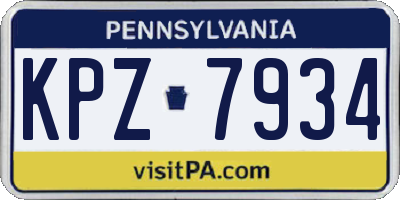 PA license plate KPZ7934