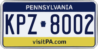 PA license plate KPZ8002