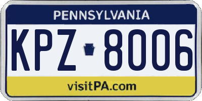 PA license plate KPZ8006