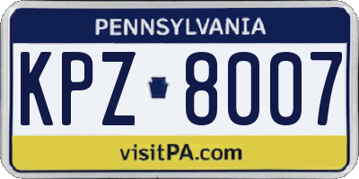 PA license plate KPZ8007