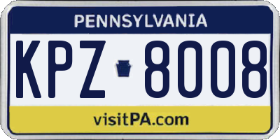 PA license plate KPZ8008