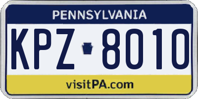 PA license plate KPZ8010