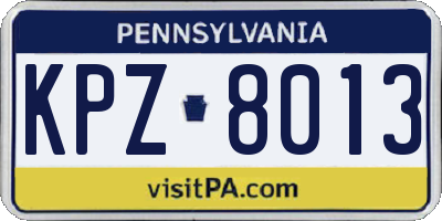 PA license plate KPZ8013