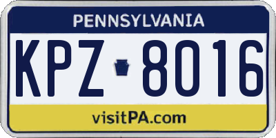 PA license plate KPZ8016