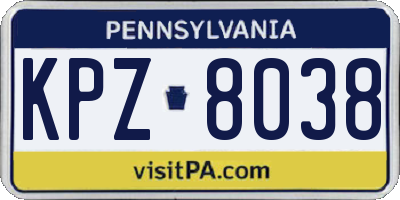 PA license plate KPZ8038
