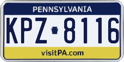 PA license plate KPZ8116