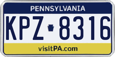 PA license plate KPZ8316