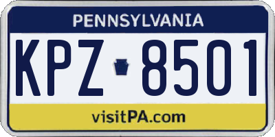 PA license plate KPZ8501