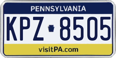 PA license plate KPZ8505