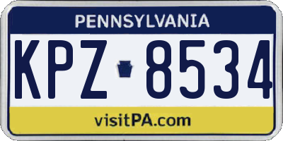 PA license plate KPZ8534