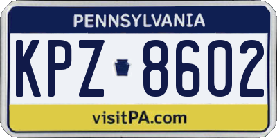 PA license plate KPZ8602