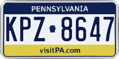 PA license plate KPZ8647