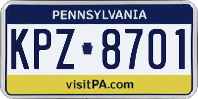 PA license plate KPZ8701