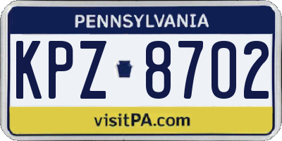 PA license plate KPZ8702
