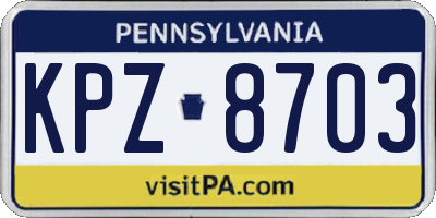 PA license plate KPZ8703