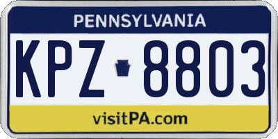 PA license plate KPZ8803