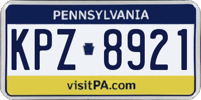 PA license plate KPZ8921