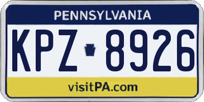 PA license plate KPZ8926