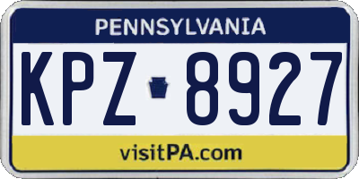 PA license plate KPZ8927