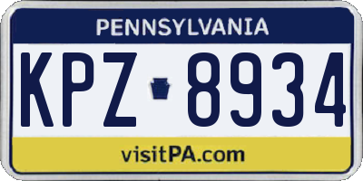 PA license plate KPZ8934