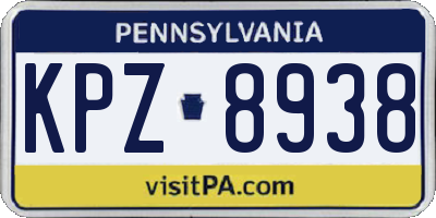 PA license plate KPZ8938
