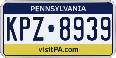 PA license plate KPZ8939