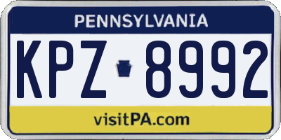 PA license plate KPZ8992