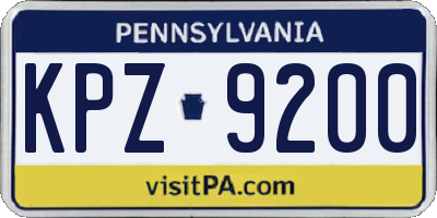 PA license plate KPZ9200