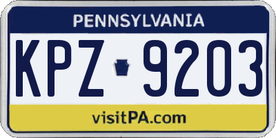PA license plate KPZ9203