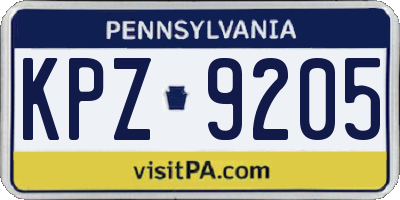 PA license plate KPZ9205