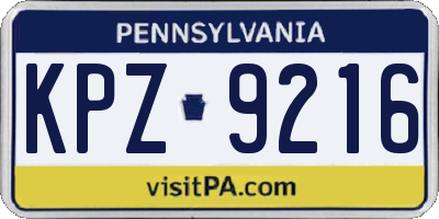 PA license plate KPZ9216