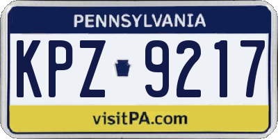 PA license plate KPZ9217