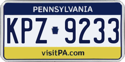 PA license plate KPZ9233