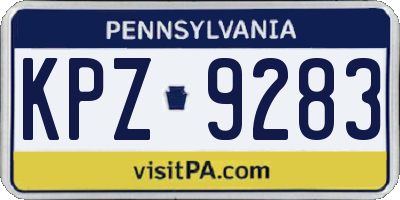 PA license plate KPZ9283
