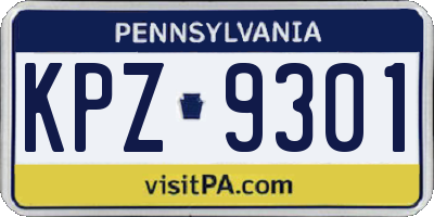 PA license plate KPZ9301