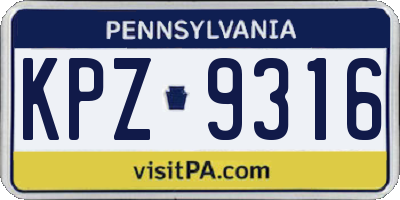 PA license plate KPZ9316