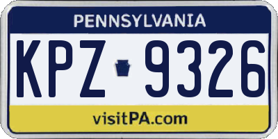 PA license plate KPZ9326