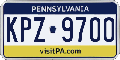 PA license plate KPZ9700