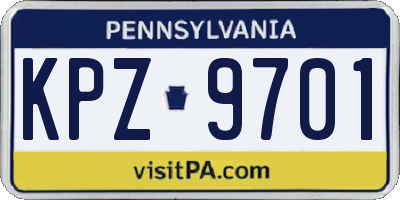 PA license plate KPZ9701