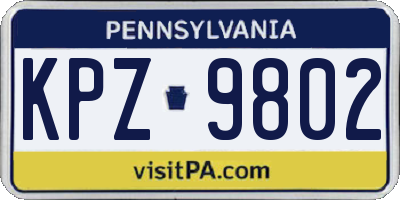 PA license plate KPZ9802