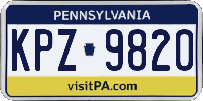 PA license plate KPZ9820